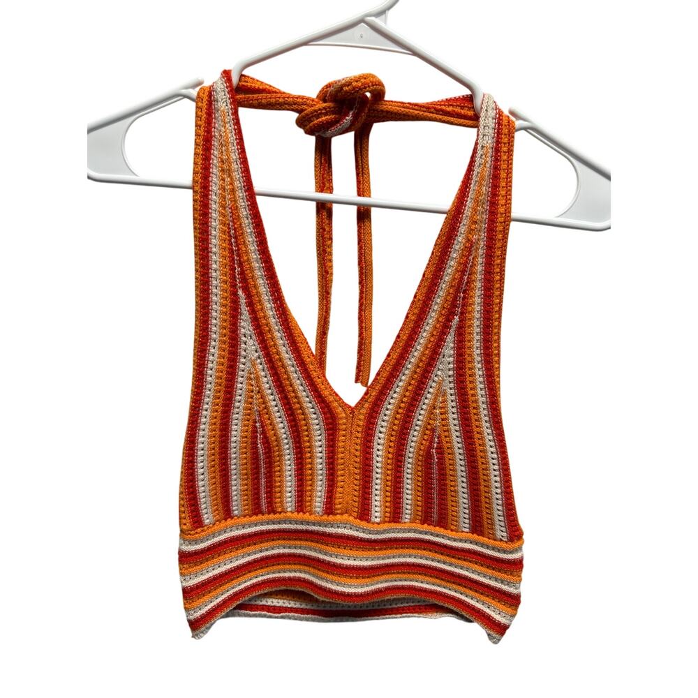 Striped Orange Knit Halter Top